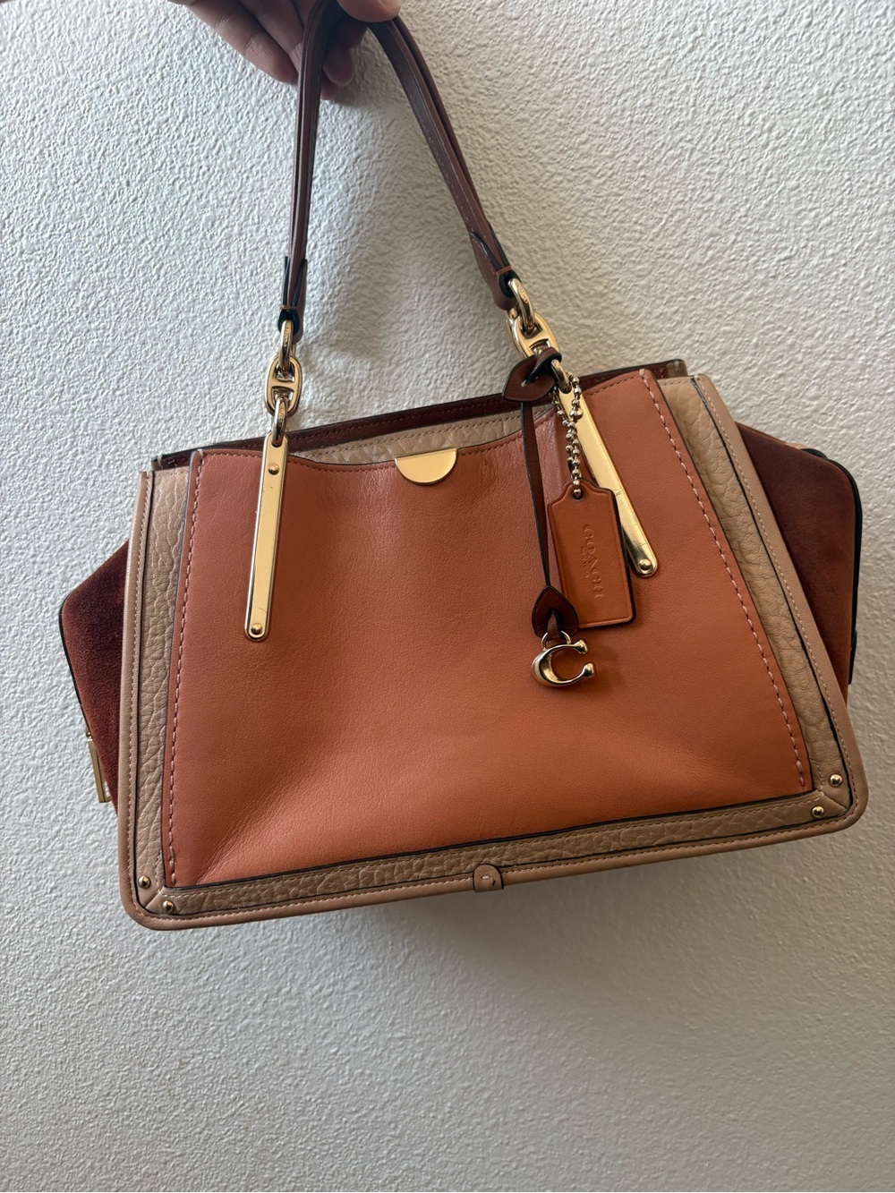 Coach Two-Tone Leather Satchel in Burnt Orange and Brown